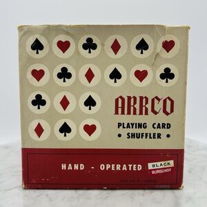 ARRCO Playing Card Shuffler, Black/Burgundy Hand Crank In Original Box Vintage